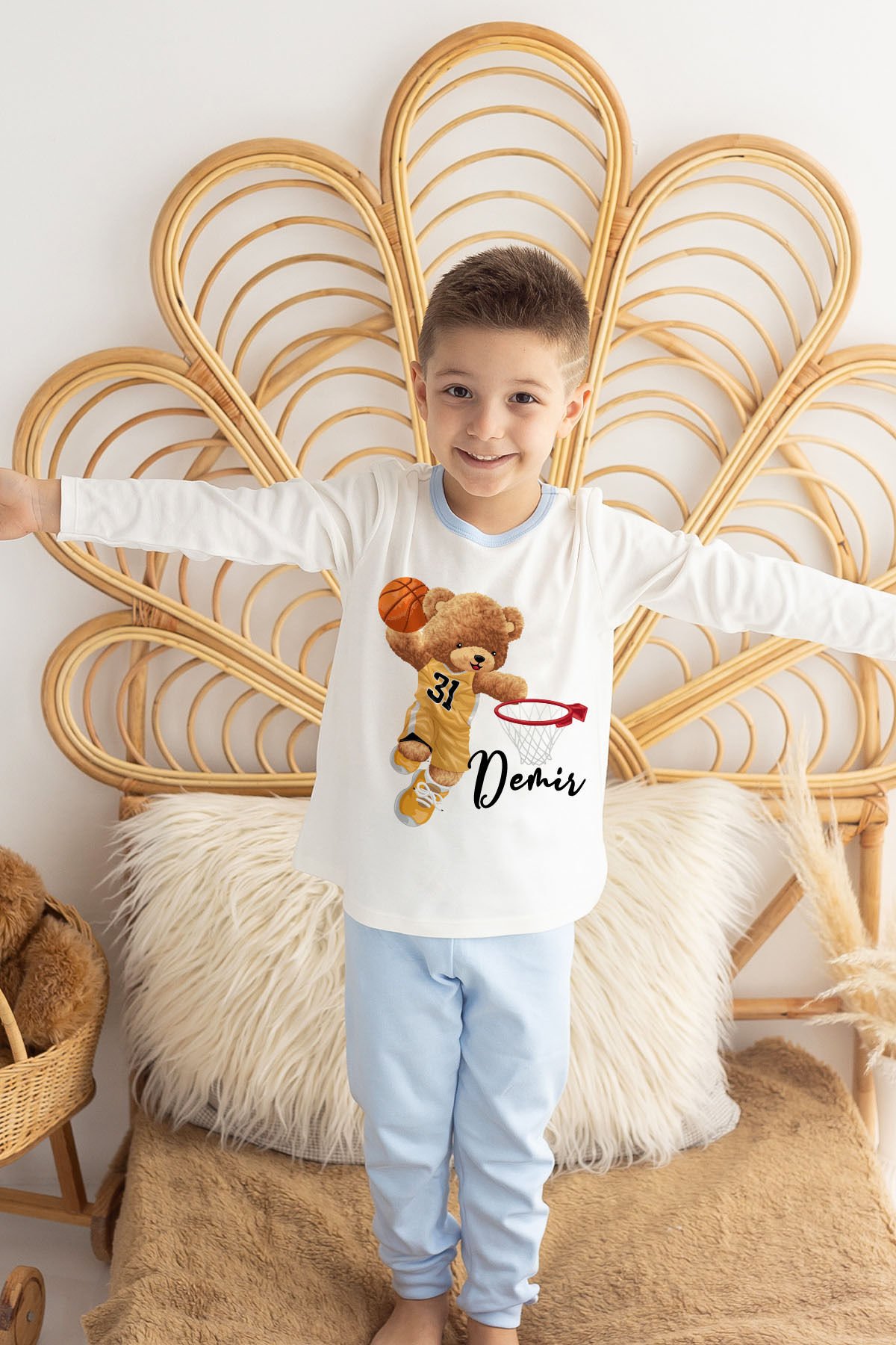 İsme Özel Erkek Çocuk Pijama Takımı %100 Organik Pamuk