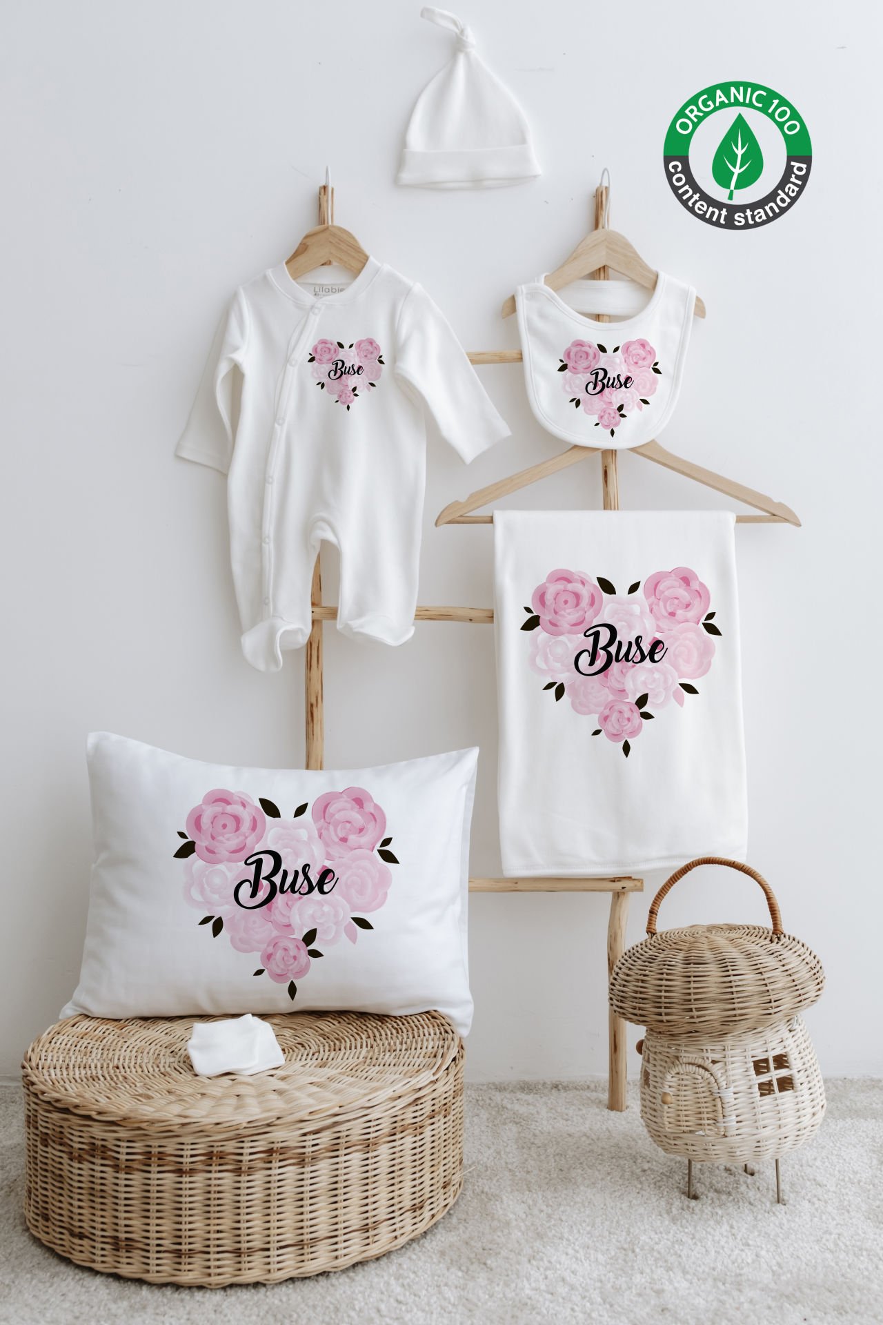 %100 Organik İsme Özel 6lı Hastane Çıkışı Tulum Set Çiçek