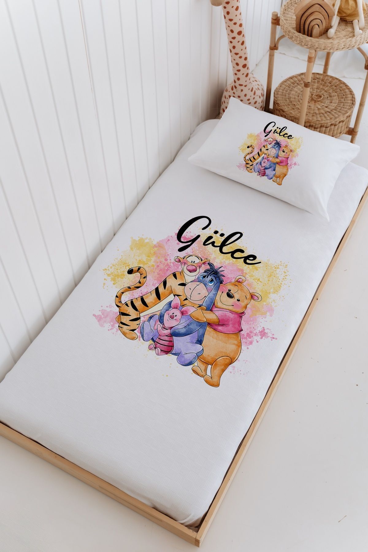 İsme Özel %100 Pamuk Bebek Ve Çocuk Tek Kişilik 165 X 225 Cm Pike Takımı-Winnie The Pooh
