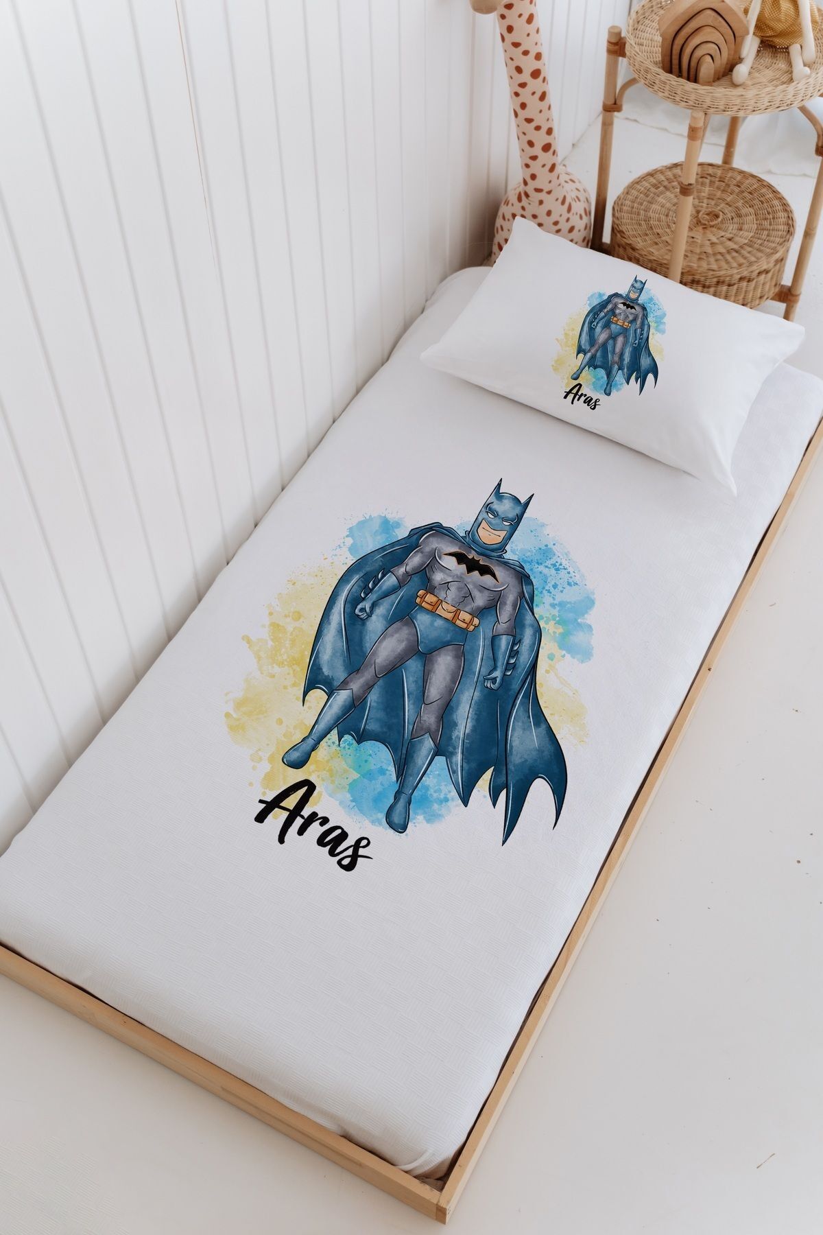 İsme Özel %100 Pamuk Bebek Ve Çocuk Tek Kişilik 165 X 225 Cm Pike Takımı-Batman