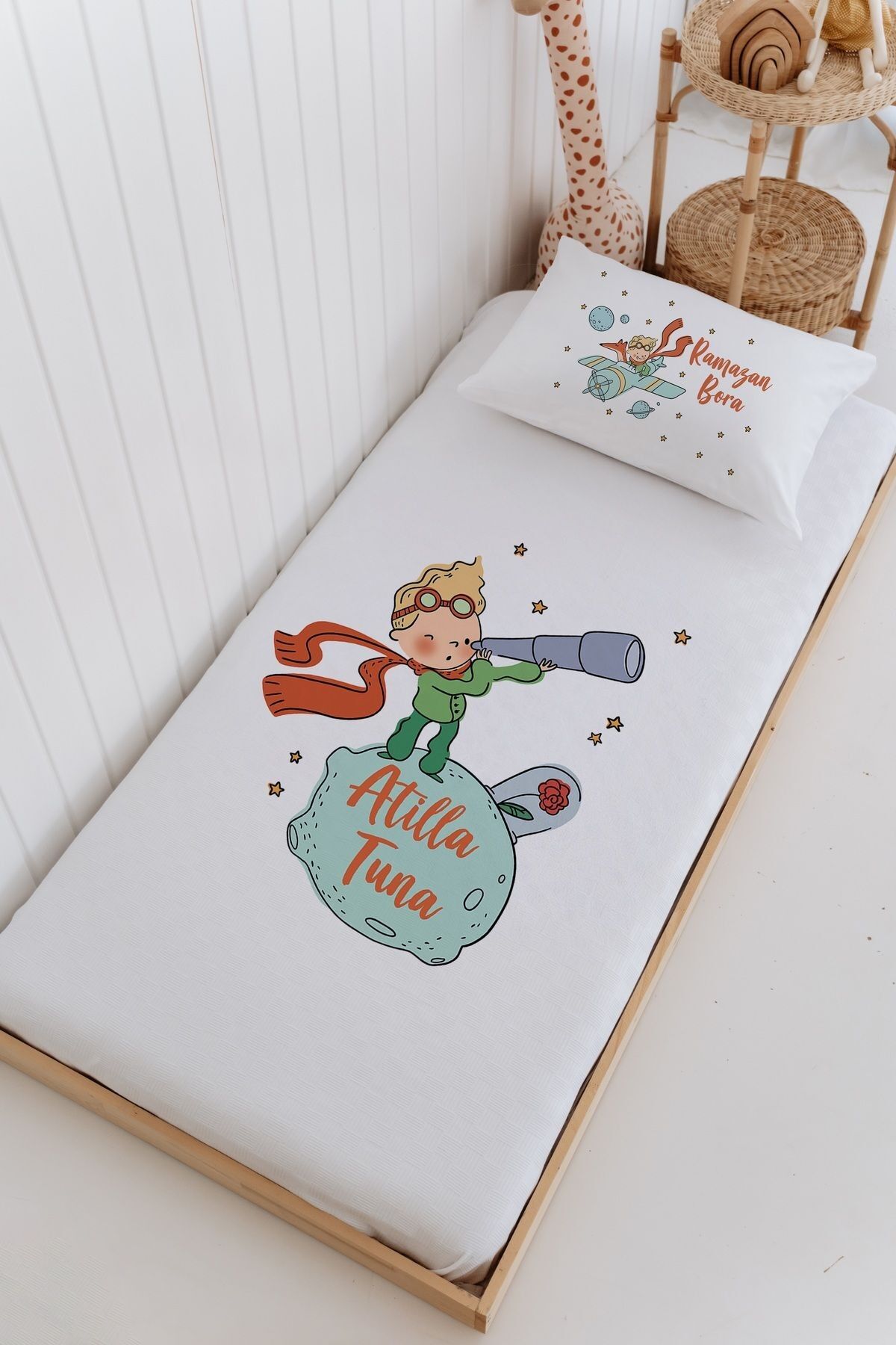 İsme Özel %100 Pamuk Bebek Ve Çocuk Tek Kişilik 165 X 225 Cm Pike Takımı-Küçük Prens