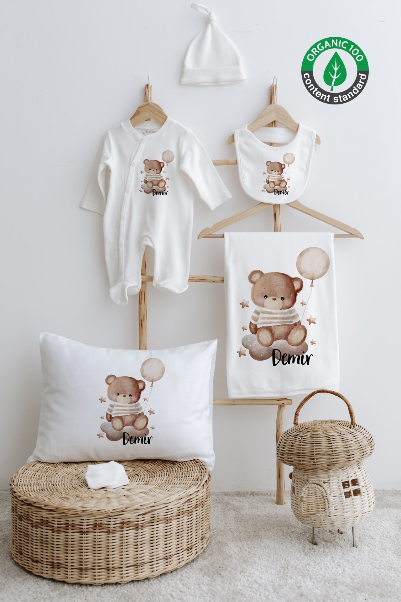 %100 Organik İsme Özel 6lı Hastane Çıkışı Tulum Set Ayıcık