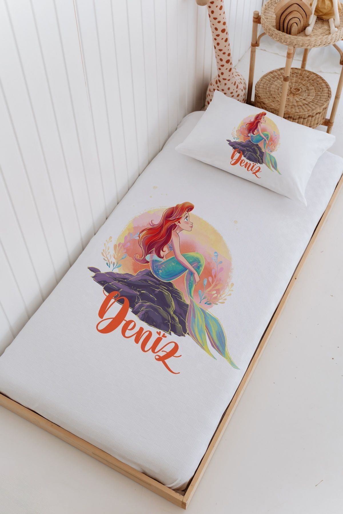 İsme Özel %100 Pamuk Bebek Ve Çocuk Tek Kişilik 165 X 225 Cm Pike Takımı-Deniz Kızı