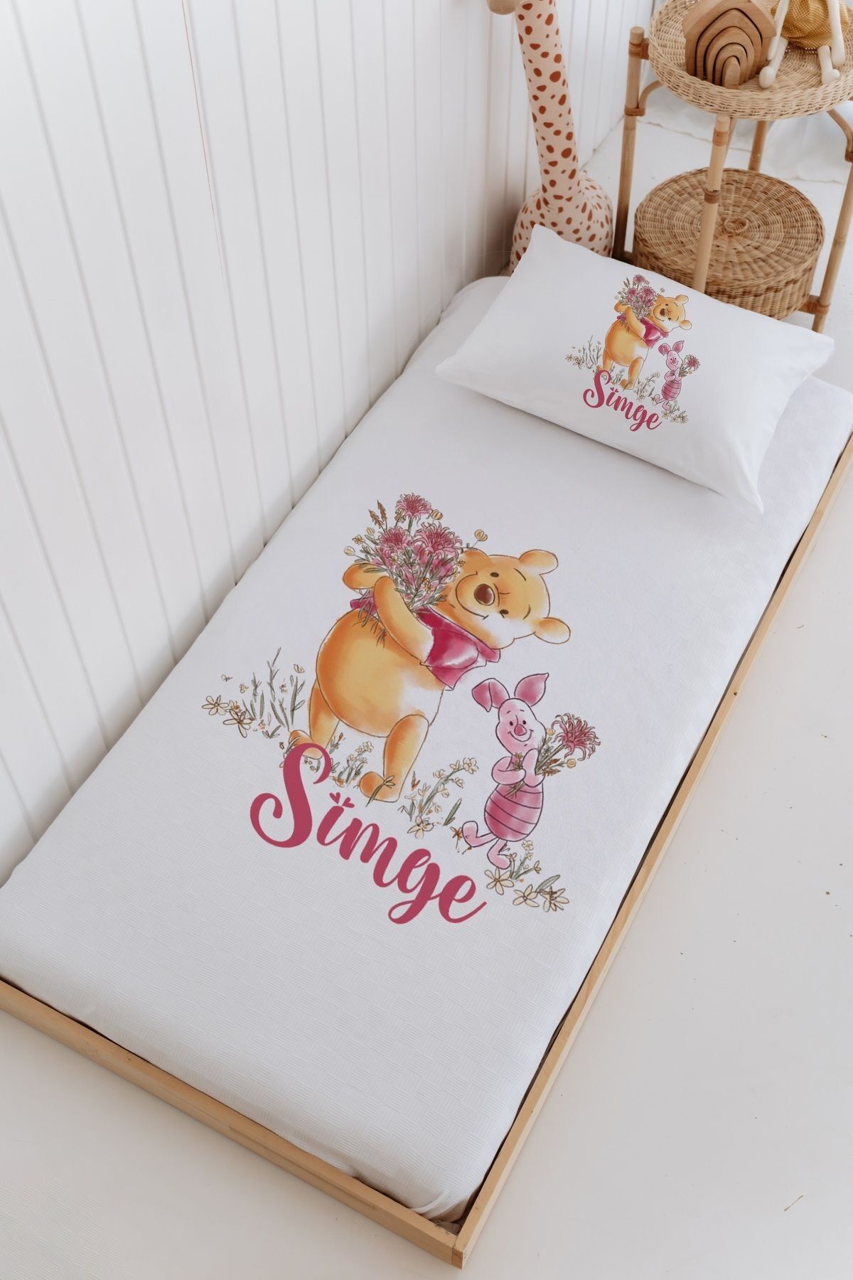 İsme Özel %100 Pamuk Bebek Ve Çocuk Tek Kişilik 165 X 225 Cm Pike Takımı-Winnie The Pooh