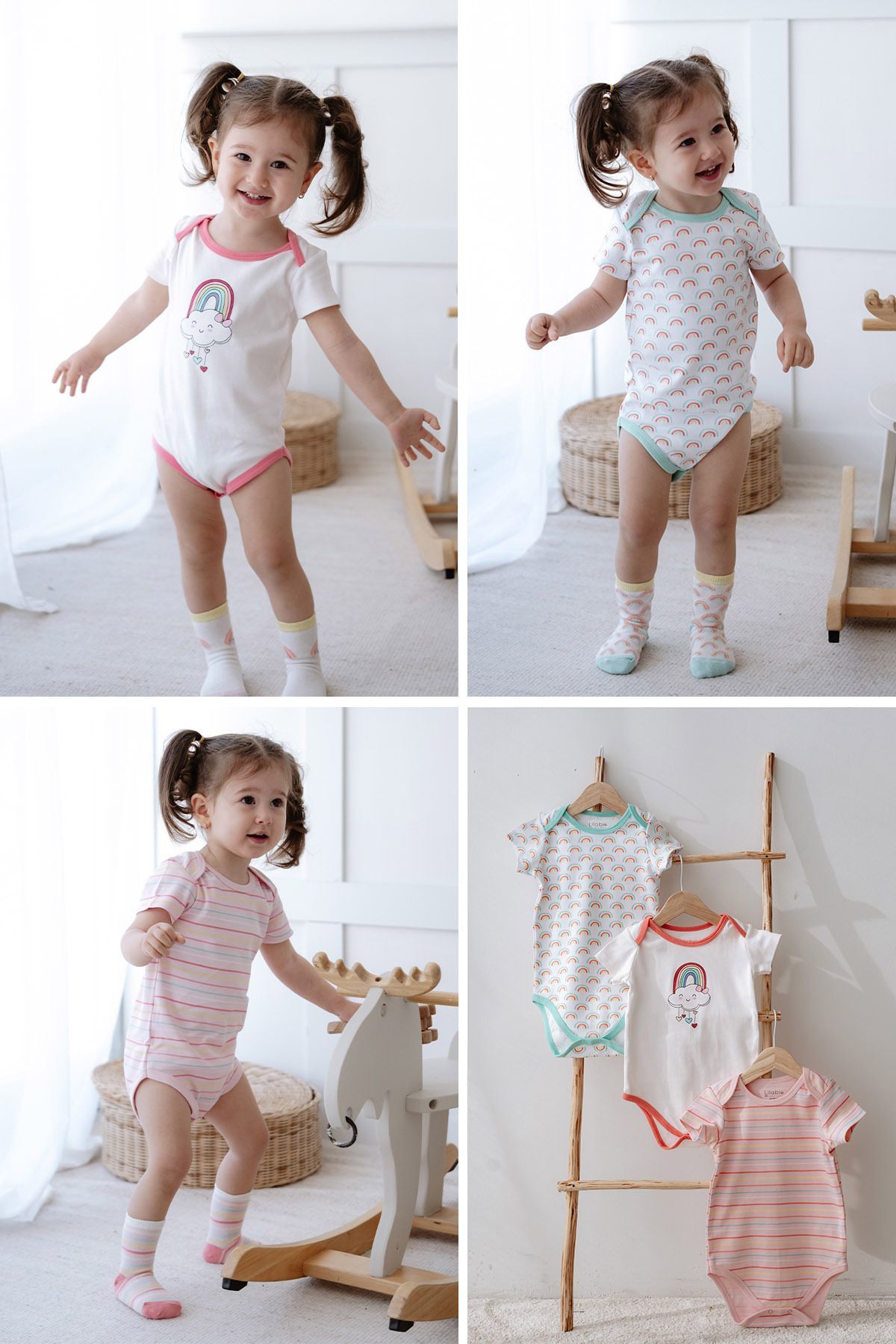 %100 Pamuk 3lü Kısa Kollu Bebek Body Gökkuşağı