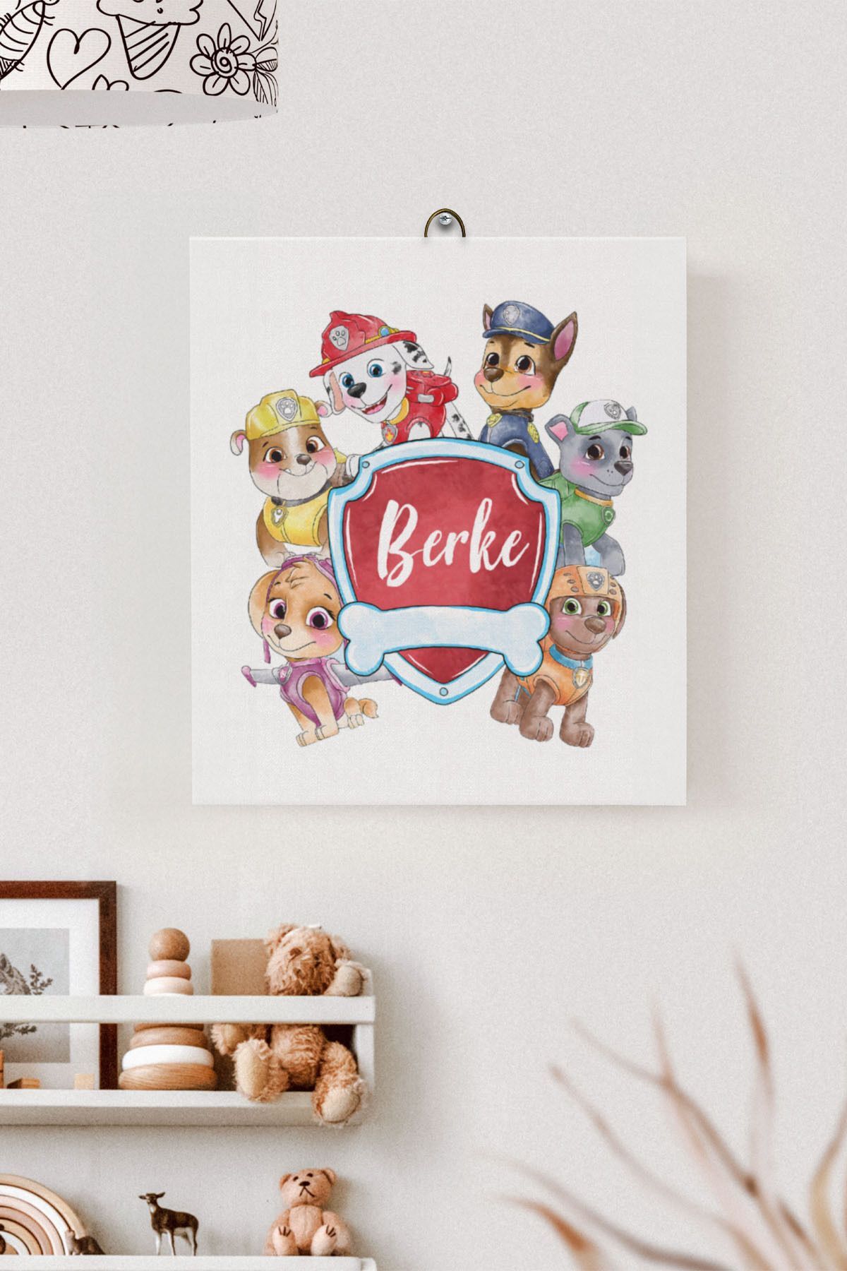 İsme Özel Çocuk Odası Kanvas Tablo Köpek Kahramanlar (17x21 Cm)