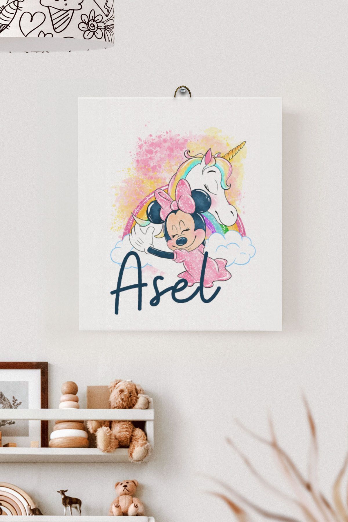 İsme Özel Çocuk Odası Kanvas Tablo Minnie (17x21 Cm)
