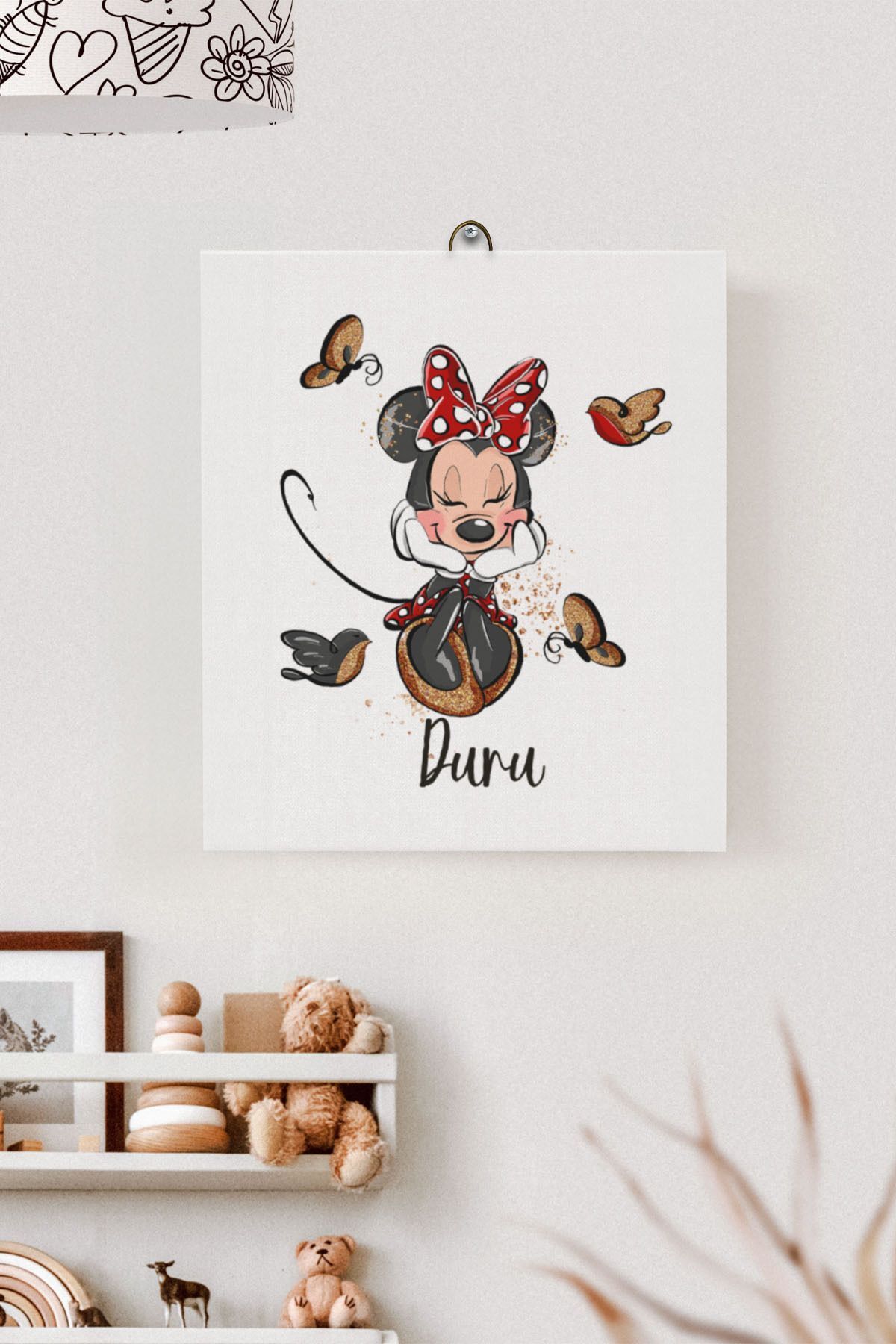 İsme Özel Çocuk Odası Kanvas Tablo Minnie (17x21 Cm)