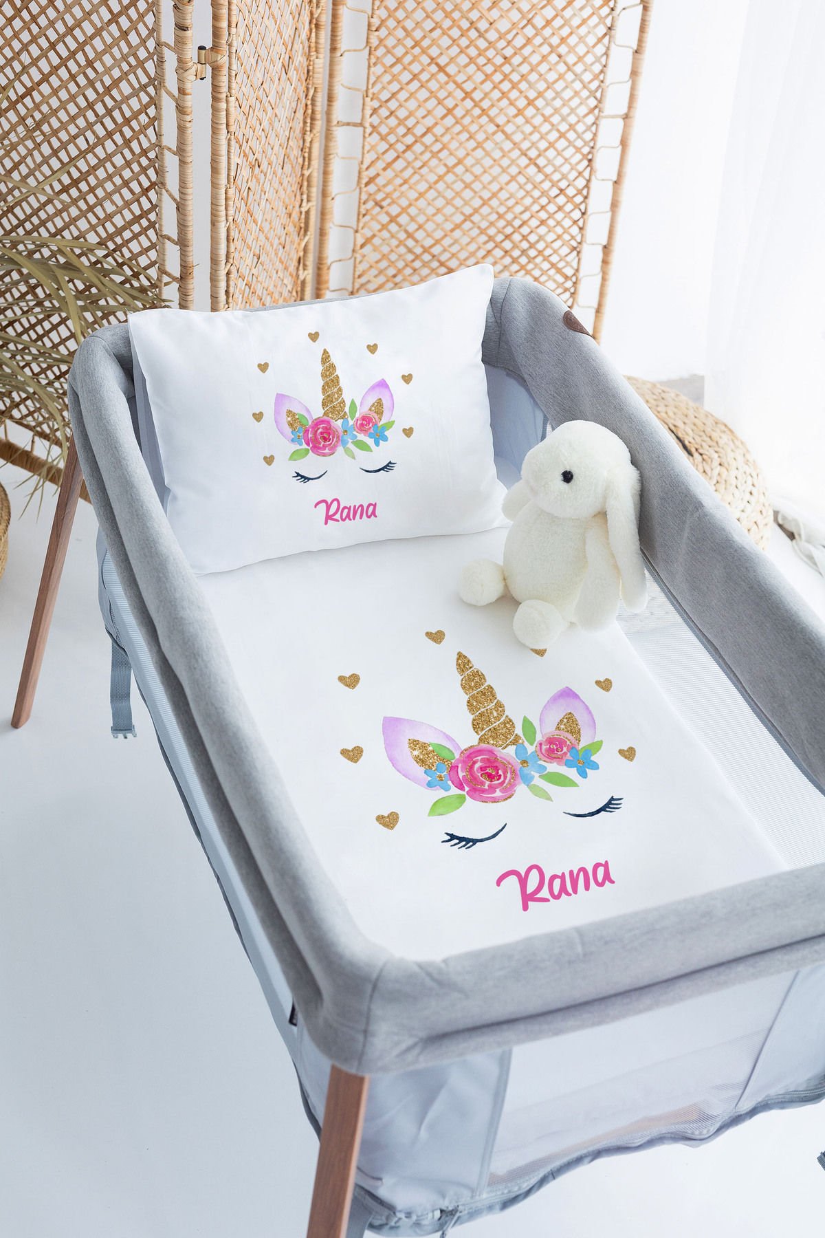 %100 Delux Pamuk İsme Özel 70x120 Park Yatak Nevresim Takımı Çiçek