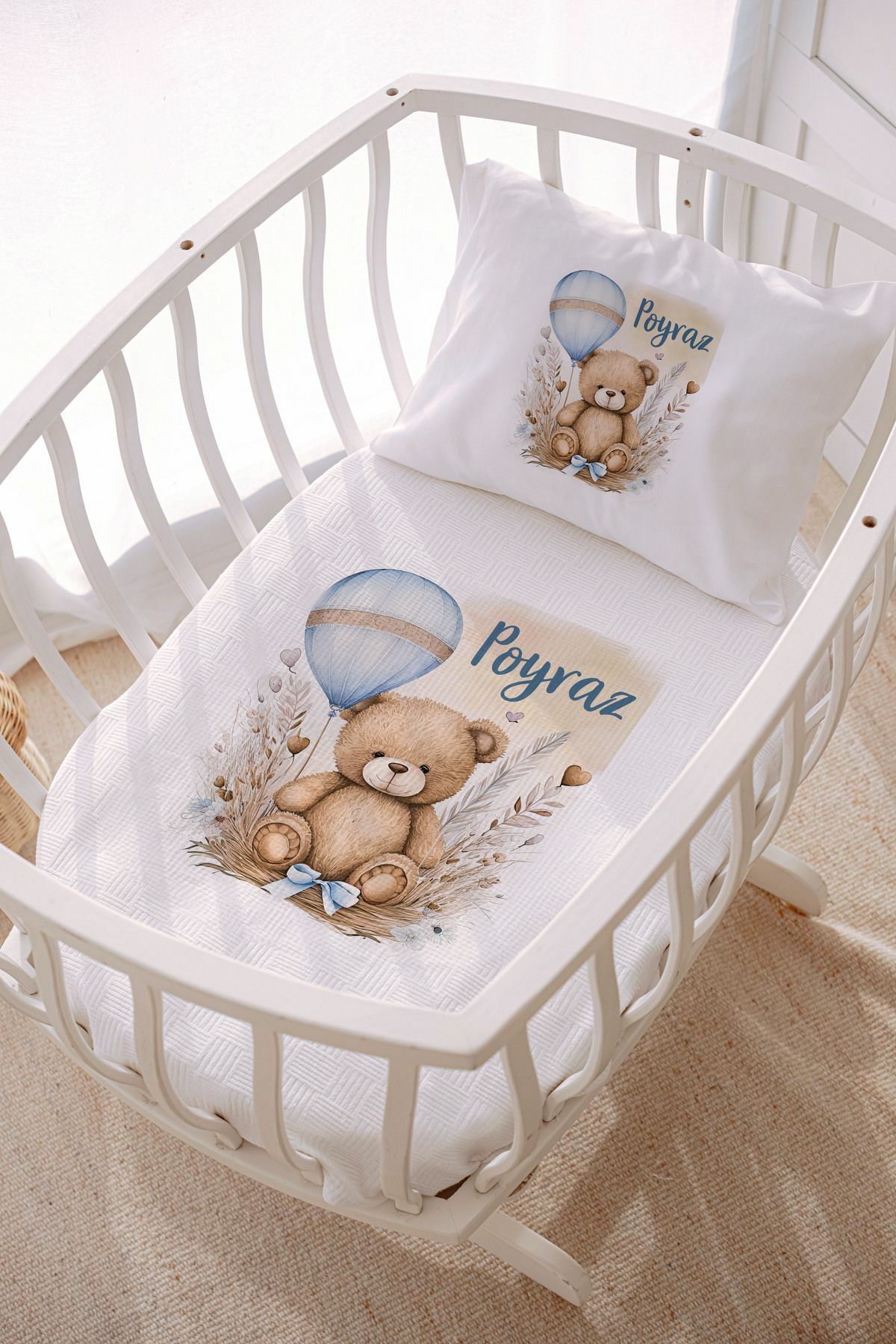 İsme Özel Park Yatak ve Anne Yanı Pike Seti (70x120 cm) Ayıcık