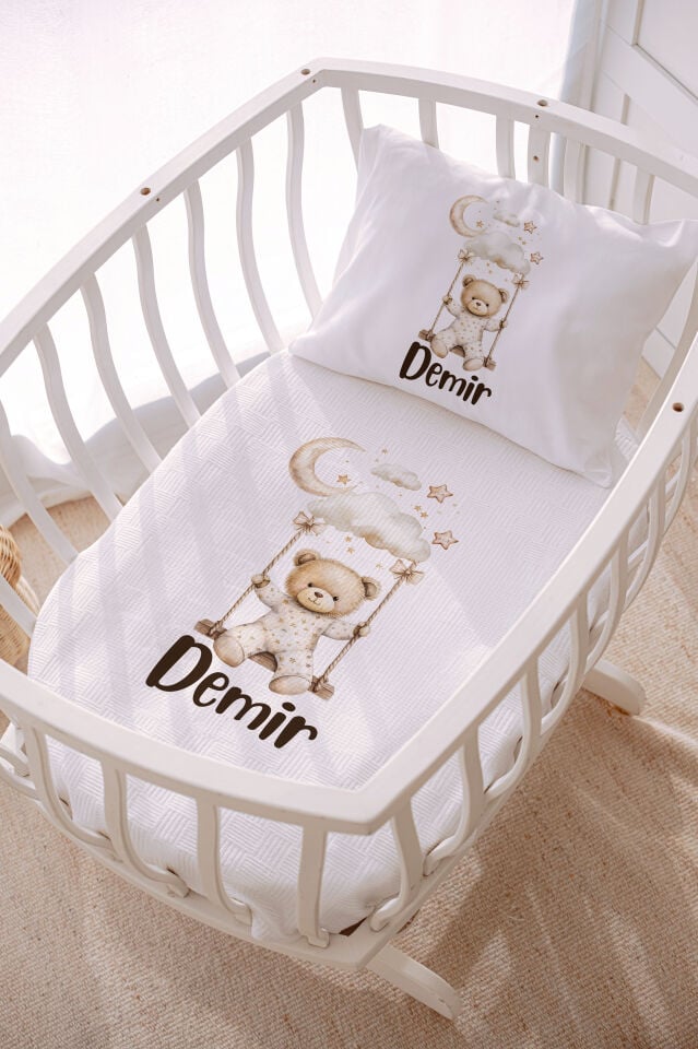 İsme Özel Park Yatak ve Anne Yanı Pike Seti (70x120 cm) Sallanan Ayıcık