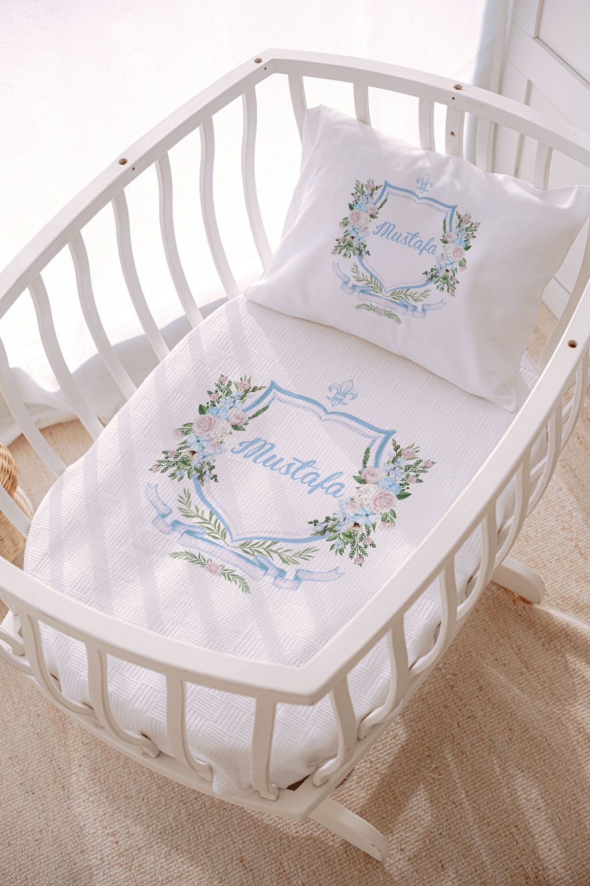 İsme Özel Park Yatak ve Anne Yanı Pike Seti (70x120 cm) Çiçek