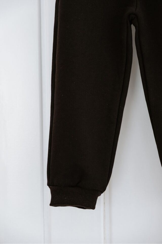 İçi Tüylü Sweatshirt Jogger Pantolon-Eşofman Altı Kız Erkek 8-9 Yaş - Siyah