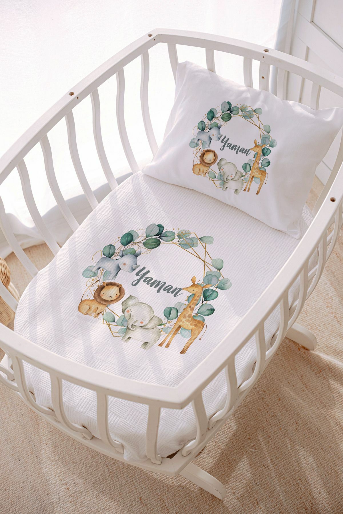 İsme Özel Park Yatak ve Anne Yanı Pike Seti (70x120 cm) Safari