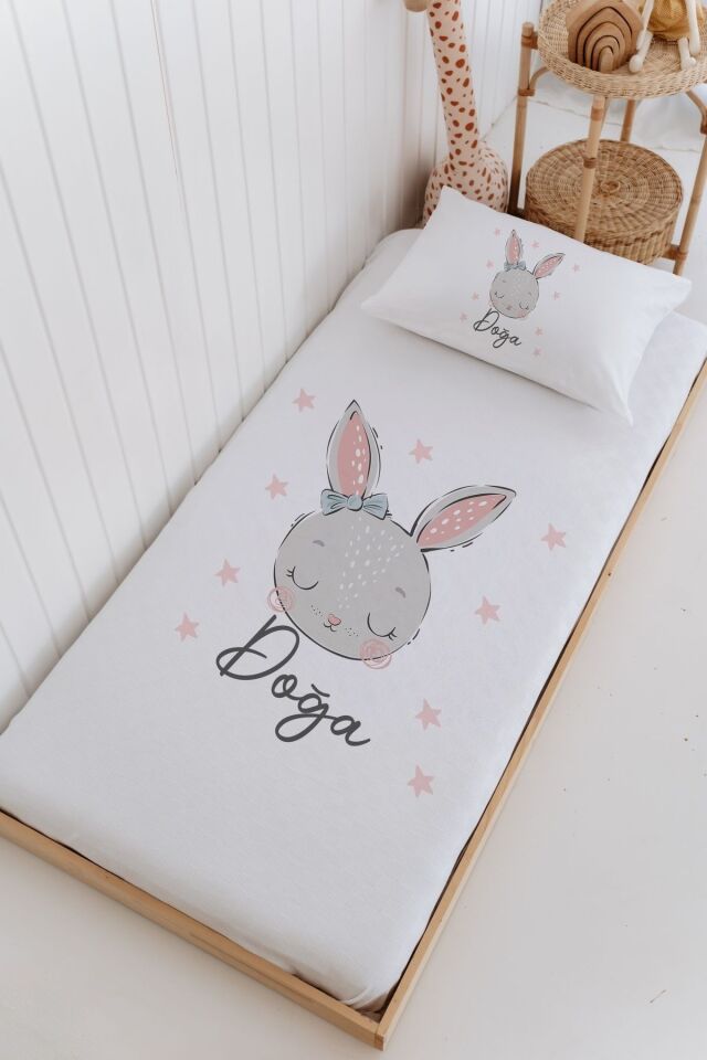 İsme Özel %100 Pamuk Bebek Ve Çocuk Tek Kişilik 165 X 225 Cm Pike Takımı-Tavşan