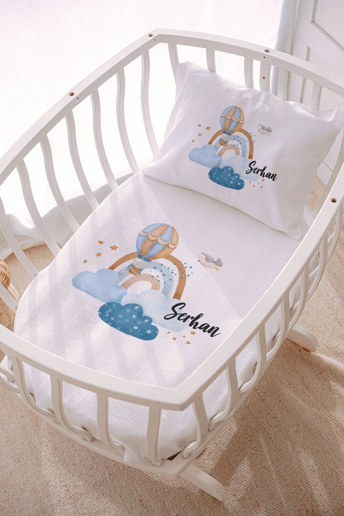 İsme Özel Park Yatak ve Anne Yanı Pike Seti (70x120 cm) Balon