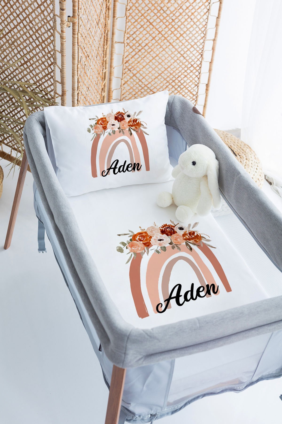 % İsme Özel 70x120 Park Yatak Nevresim Takımı Gökkuşağı