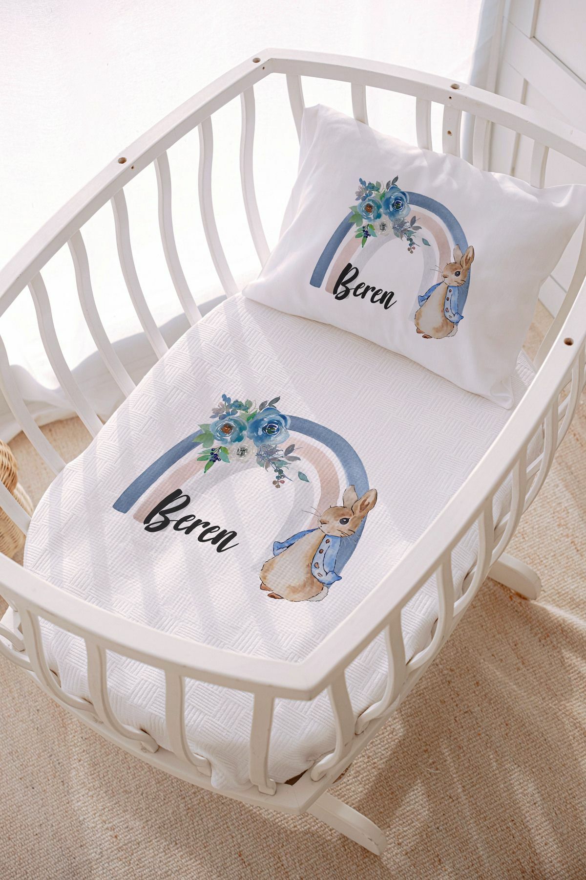 İsme Özel Park Yatak ve Anne Yanı Pike Seti (70x120 cm) Tavşan