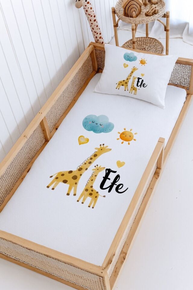 İsme Özel Montessori Yatak Pike Seti (100x200cm) Zürafa