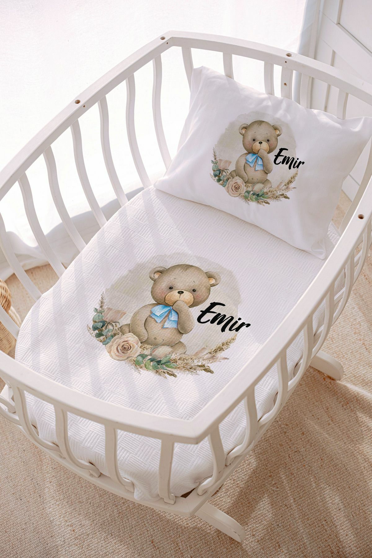 İsme Özel Park Yatak ve Anne Yanı Pike Seti (70x120 cm) Ayıcık