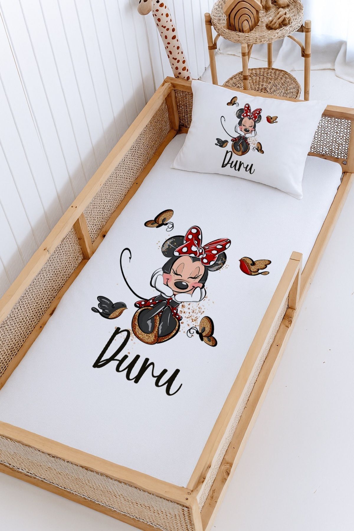 İsme Özel Montessori Yatak Pike Seti (100x200cm) Minnie Mouse