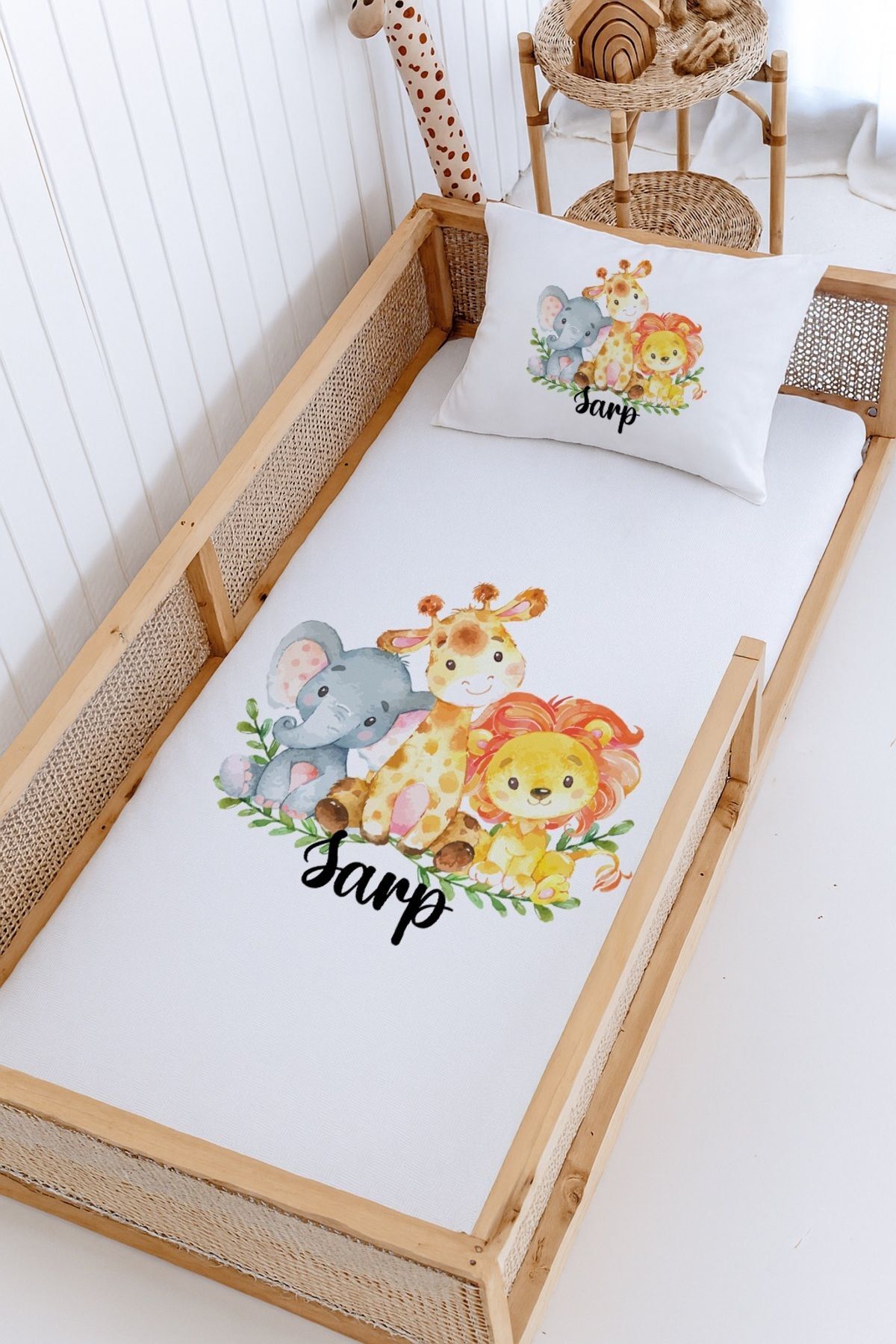 İsme Özel Montessori Yatak Pike Seti (100x200cm) Safari