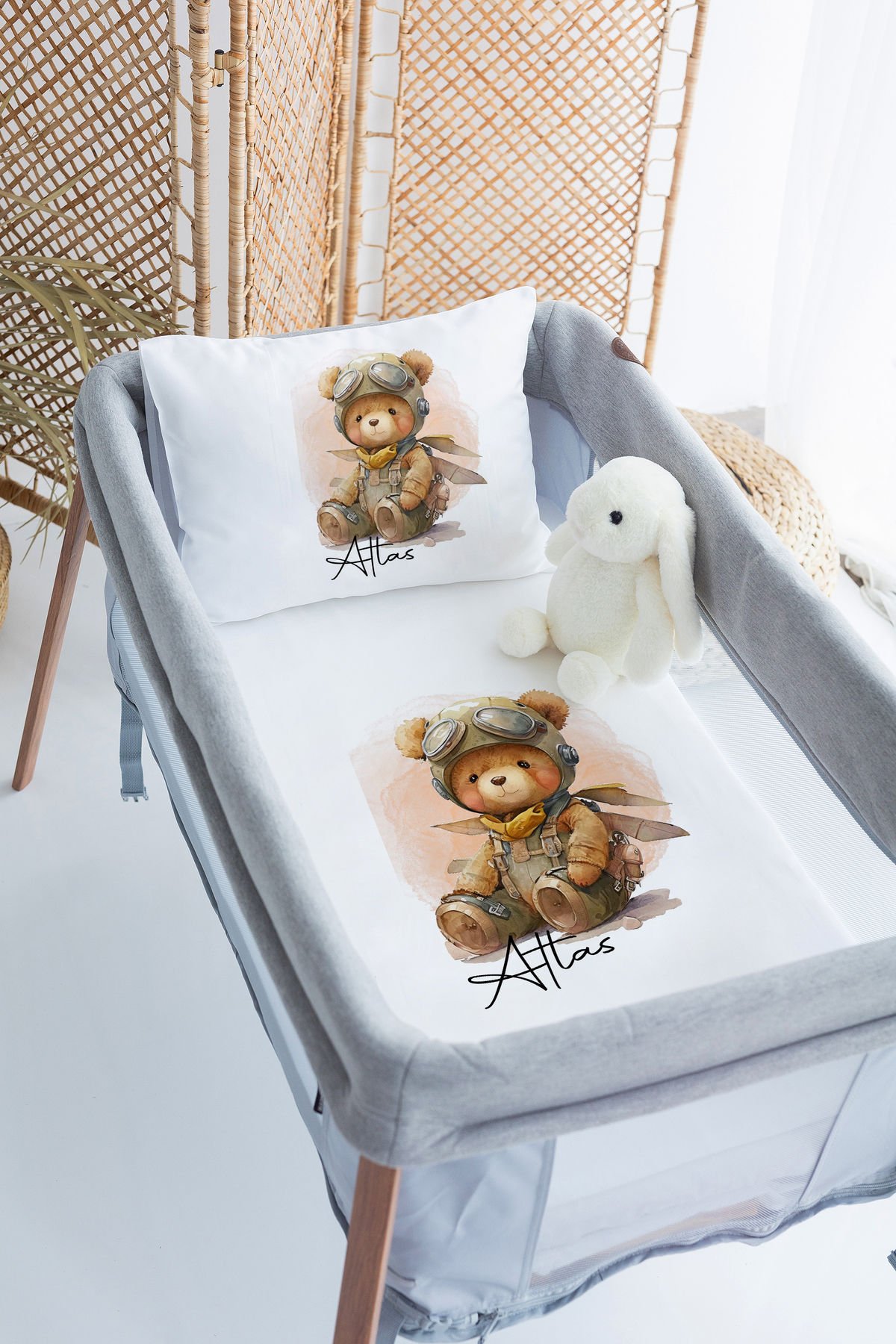 İsme Özel 70x120 Park Yatak Nevresim Takımı Ayıcık