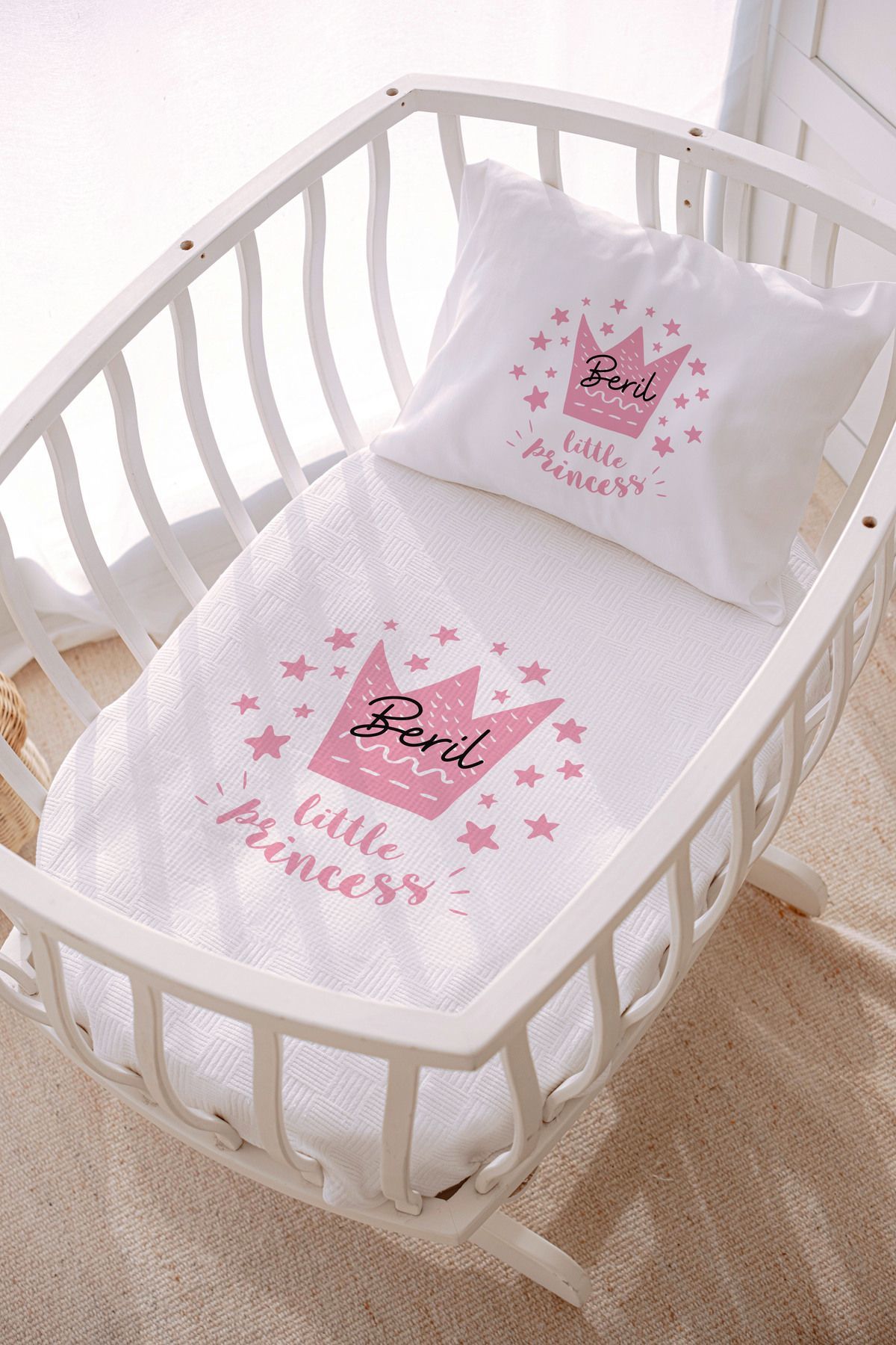 İsme Özel Park Yatak ve Anne Yanı Pike Seti (70x120 cm) Prenses