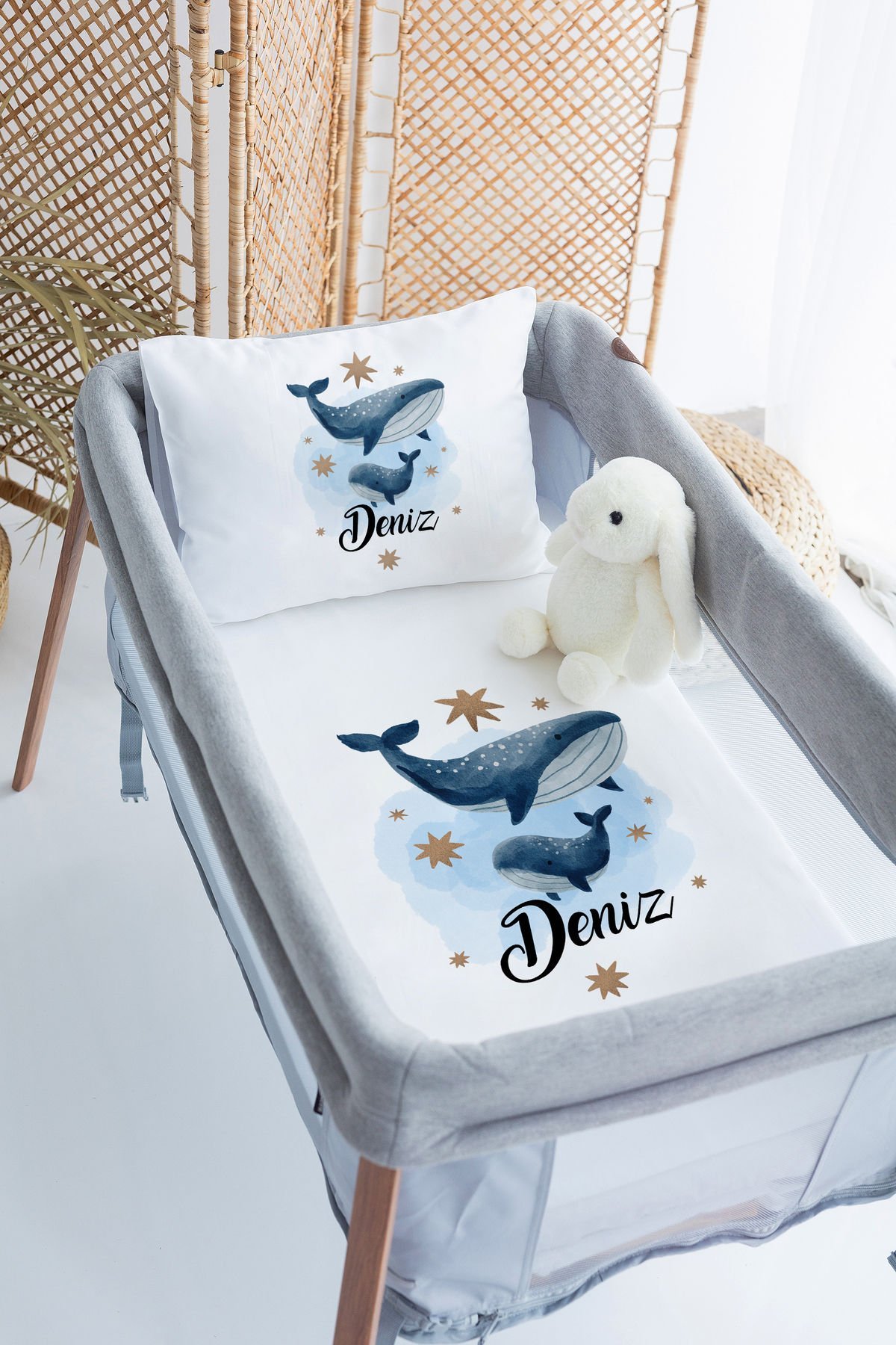 İsme Özel 70x120 Park Yatak Nevresim Takımı Balina