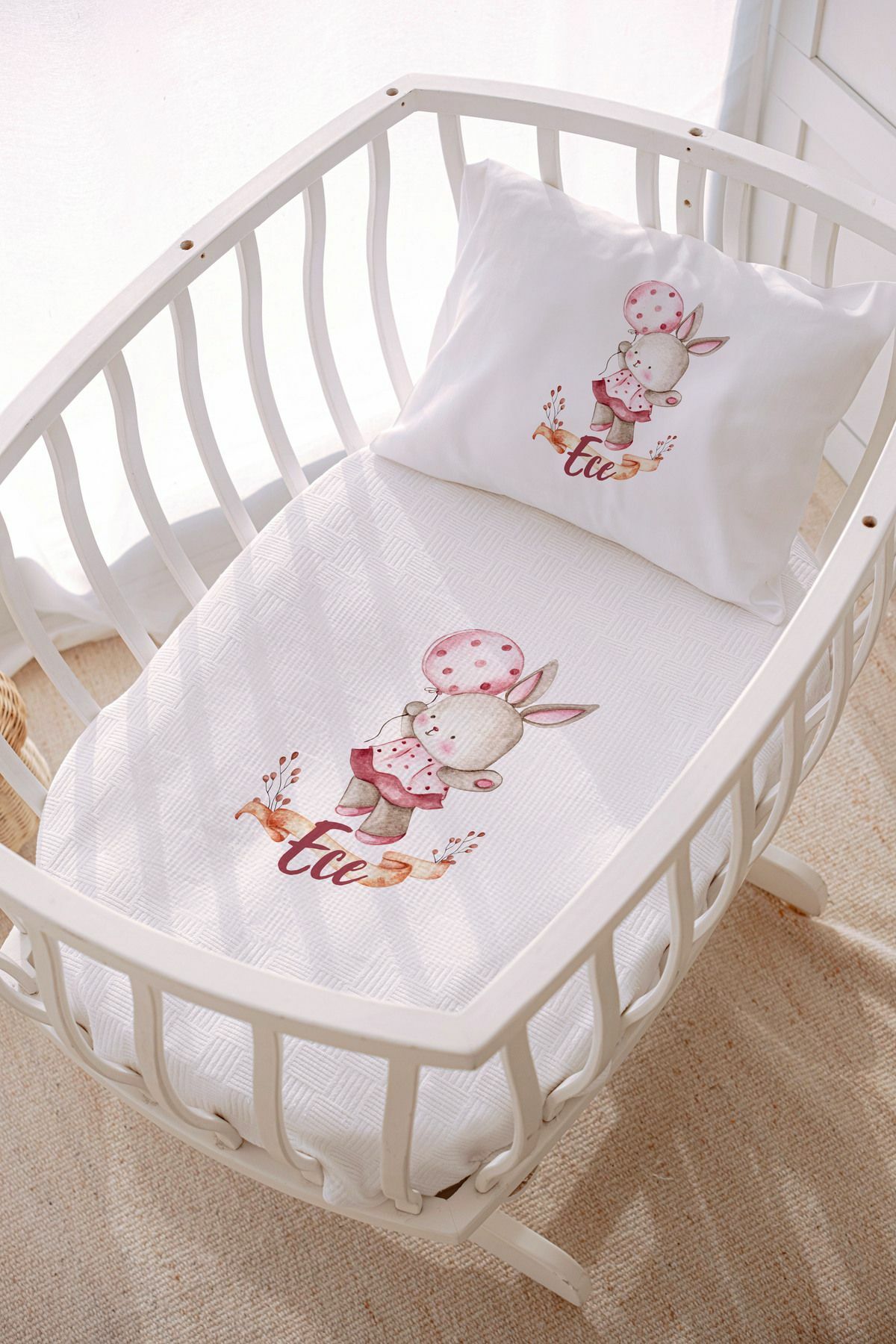 İsme Özel Park Yatak ve Anne Yanı Pike Seti (70x120 cm) Tavşan