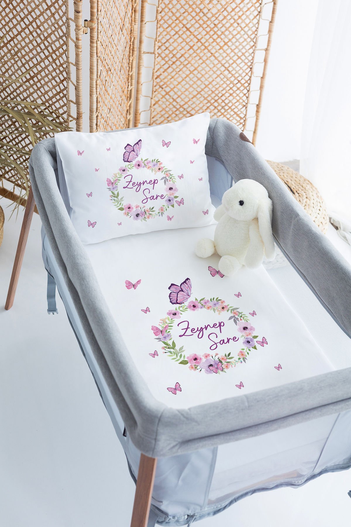 İsme Özel 70x120 Park Yatak Nevresim Takımı Kelebek