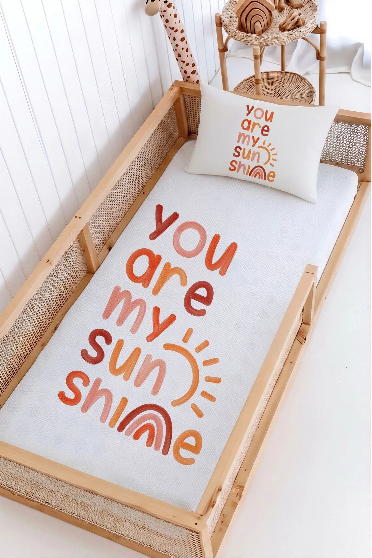 %100 Pamuk İsme Özel Montessori Yatak Pike Seti 100x200 Parıltı