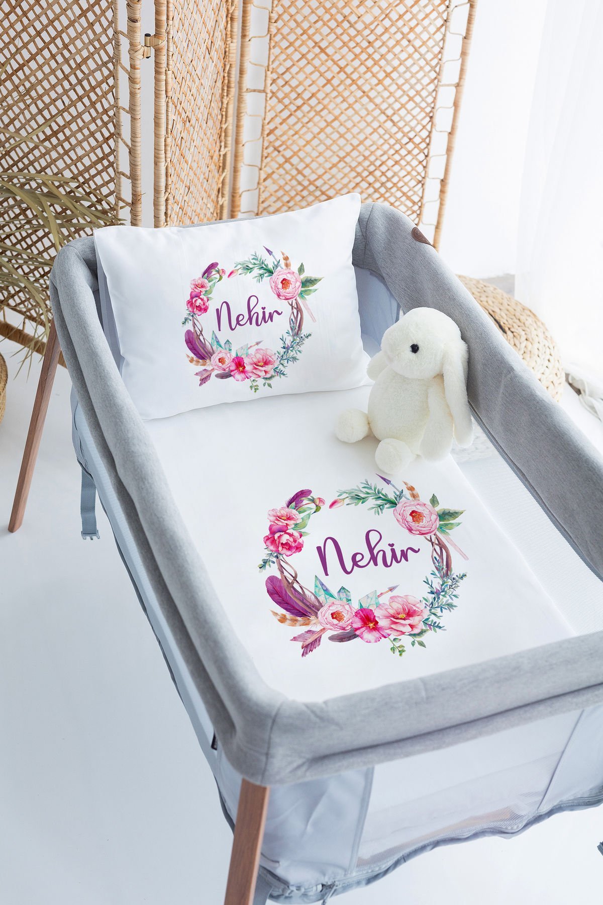 İsme Özel 70x120 Park Yatak Nevresim Takımı Çiçek