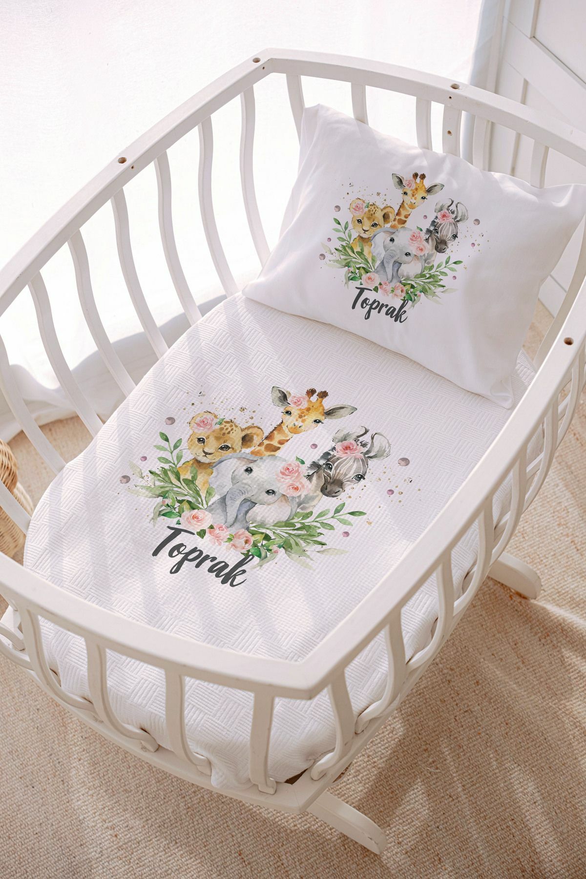 İsme Özel Park Yatak ve Anne Yanı Pike Seti (70x120 cm) Safari