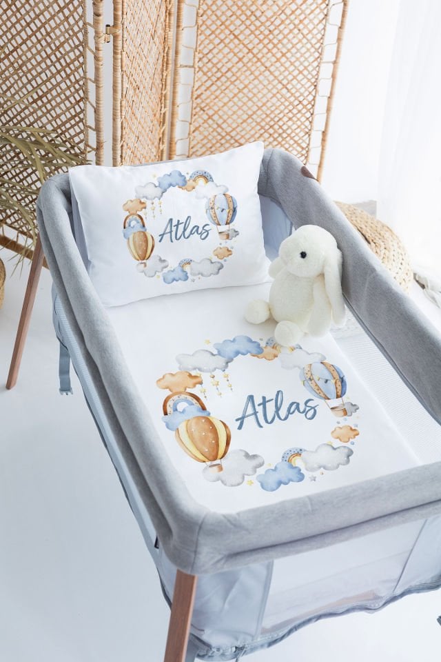 İsme Özel 70x120 Park Yatak Nevresim Takımı Balon