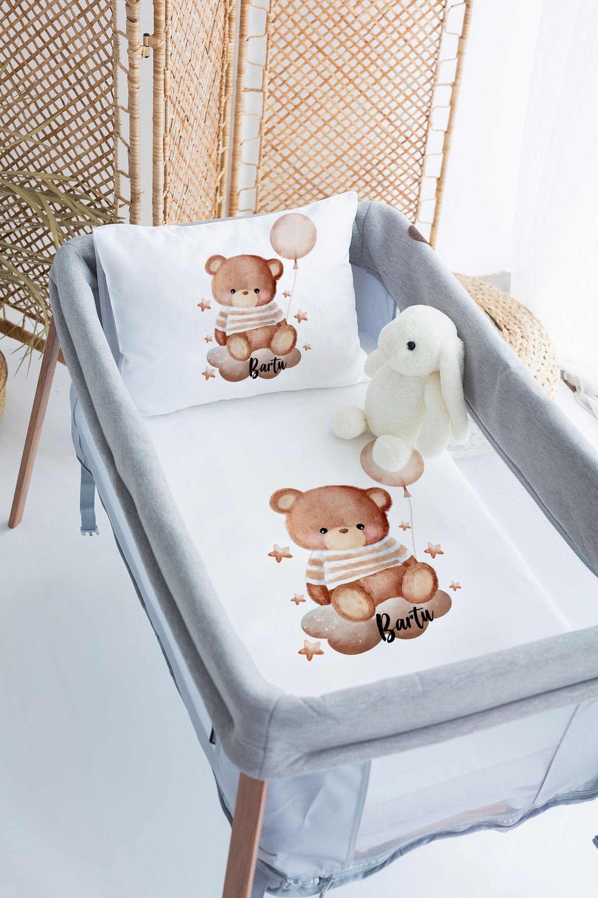 İsme Özel 70x120 Park Yatak Nevresim Takımı  Ayıcık