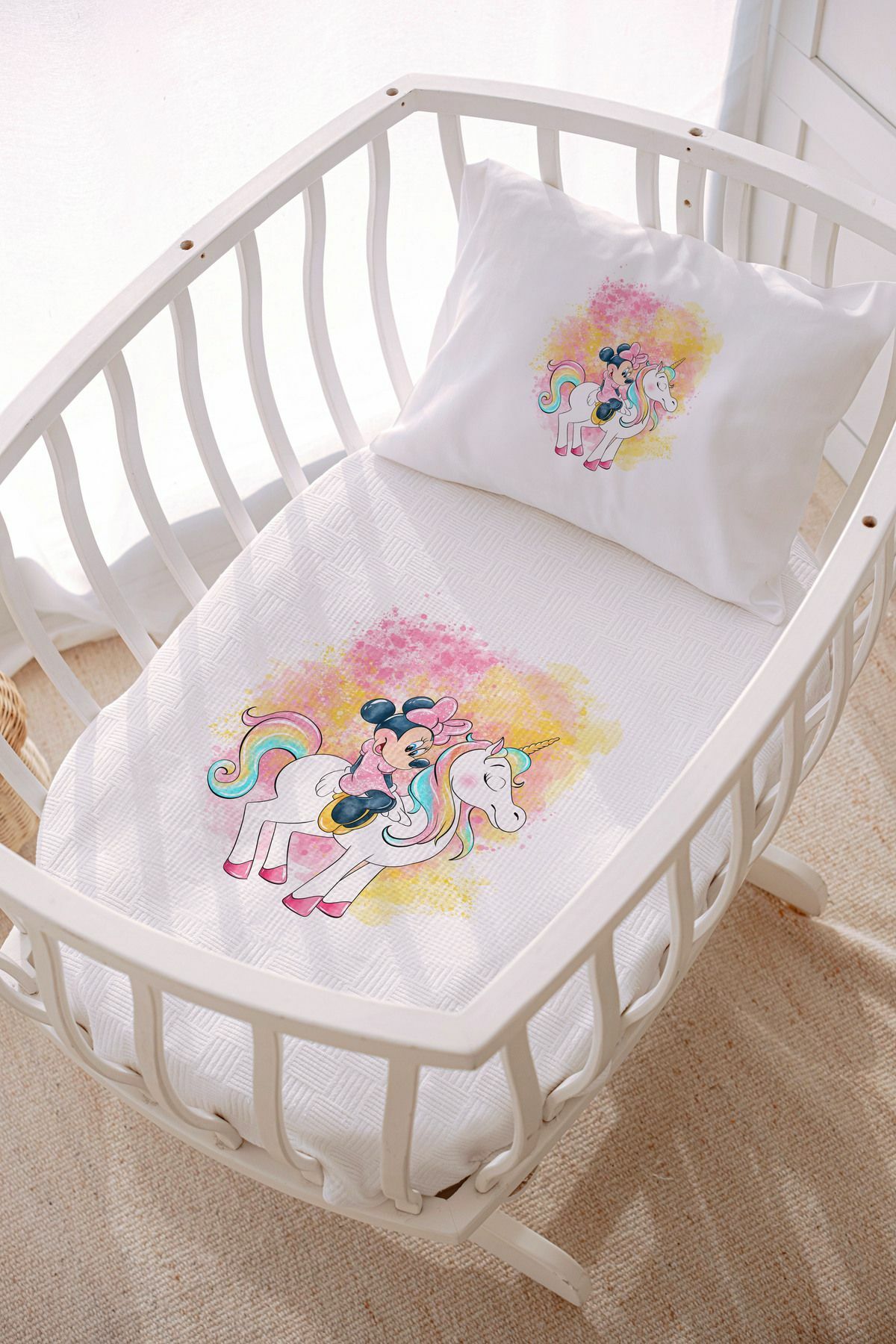 İsme Özel Park Yatak ve Anne Yanı Pike Seti (70x120 cm) Minnie