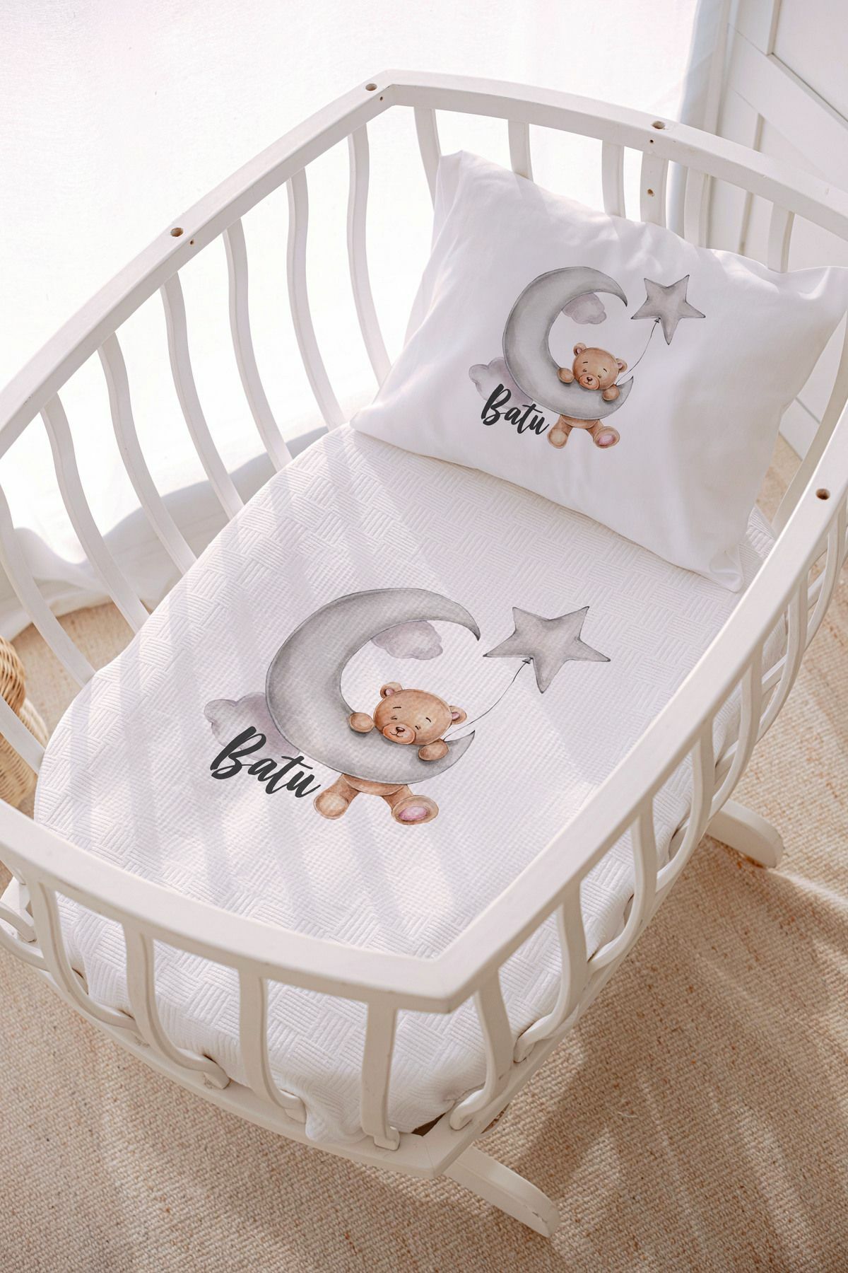 İsme Özel Park Yatak ve Anne Yanı Pike Seti (70x120 cm) Ayıcık