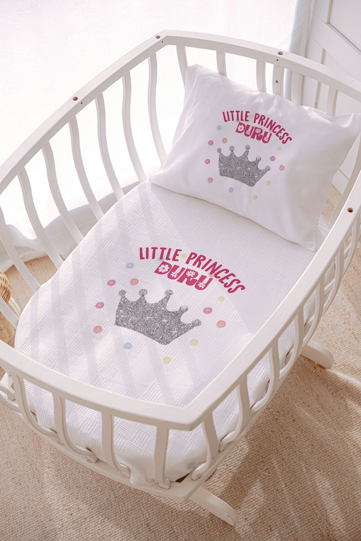 İsme Özel Park Yatak ve Anne Yanı Pike Seti (70x120 cm) Prenses