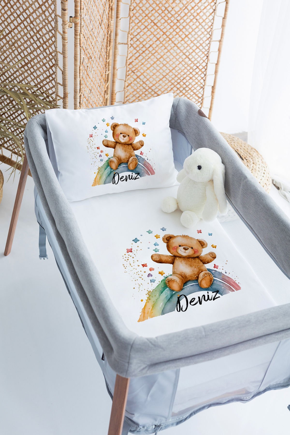 İsme Özel 70x120 Park Yatak Nevresim Takımı Ayıcık