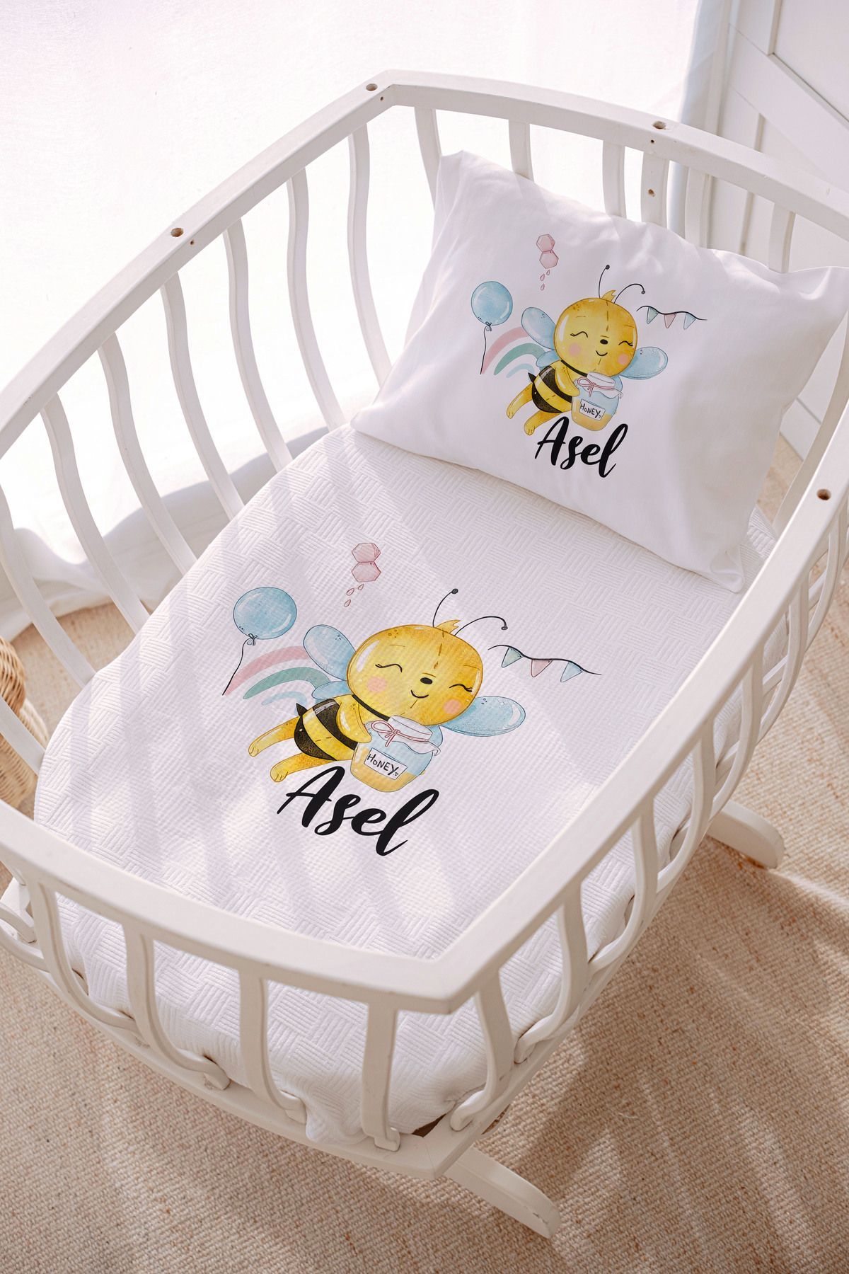 İsme Özel Park Yatak ve Anne Yanı Pike Seti (70x120 cm) Arı