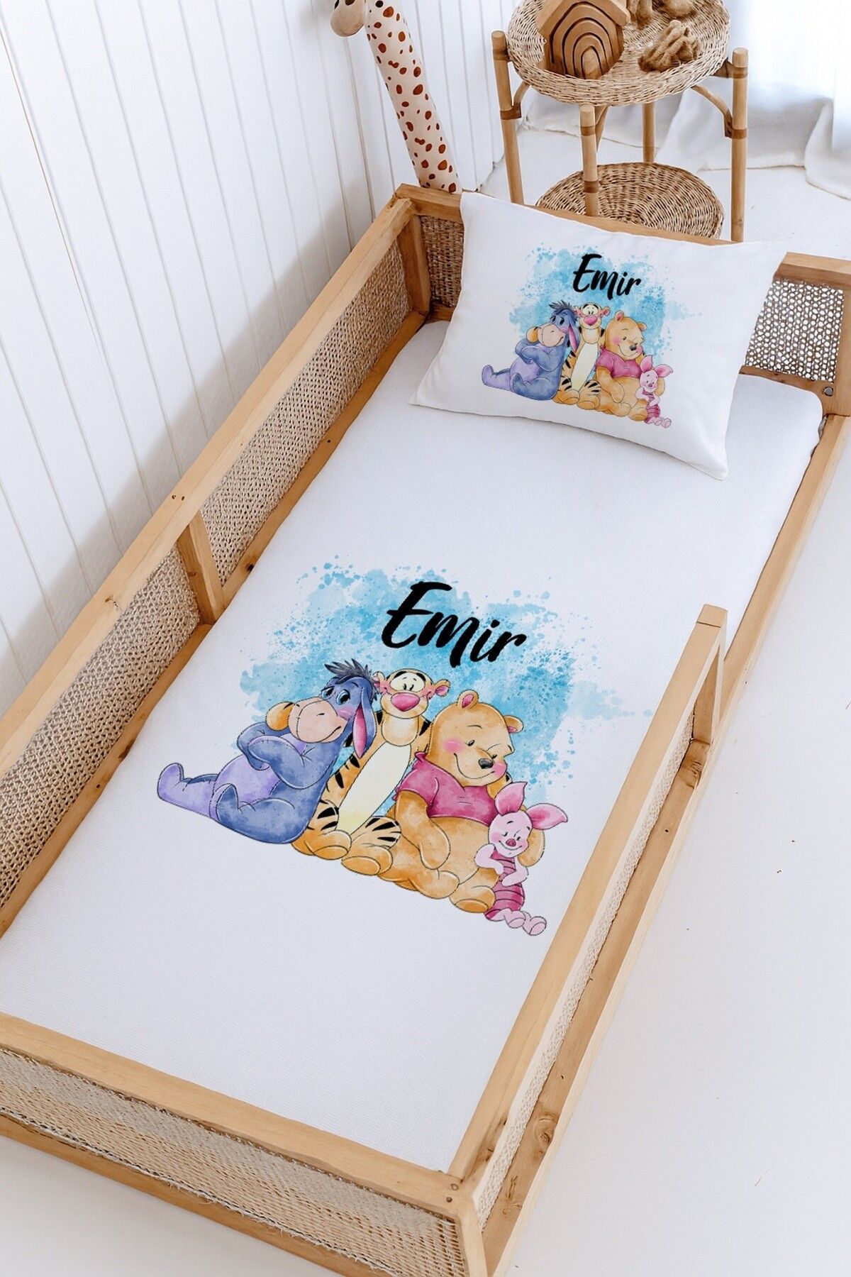 %100 Pamuk İsme Özel Montessori Yatak Pike Seti 100x200 Winnie the Pooh