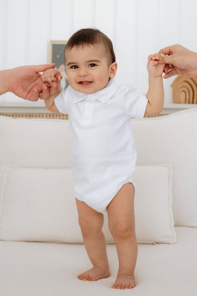 %100 Pamuk Kısa Kollu Polo Yaka Bebek Body