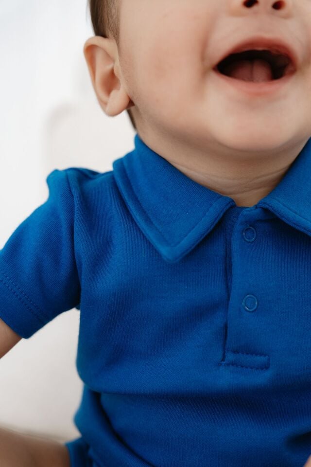 %100 Pamuk Kısa Kollu Polo Yaka Bebek Body