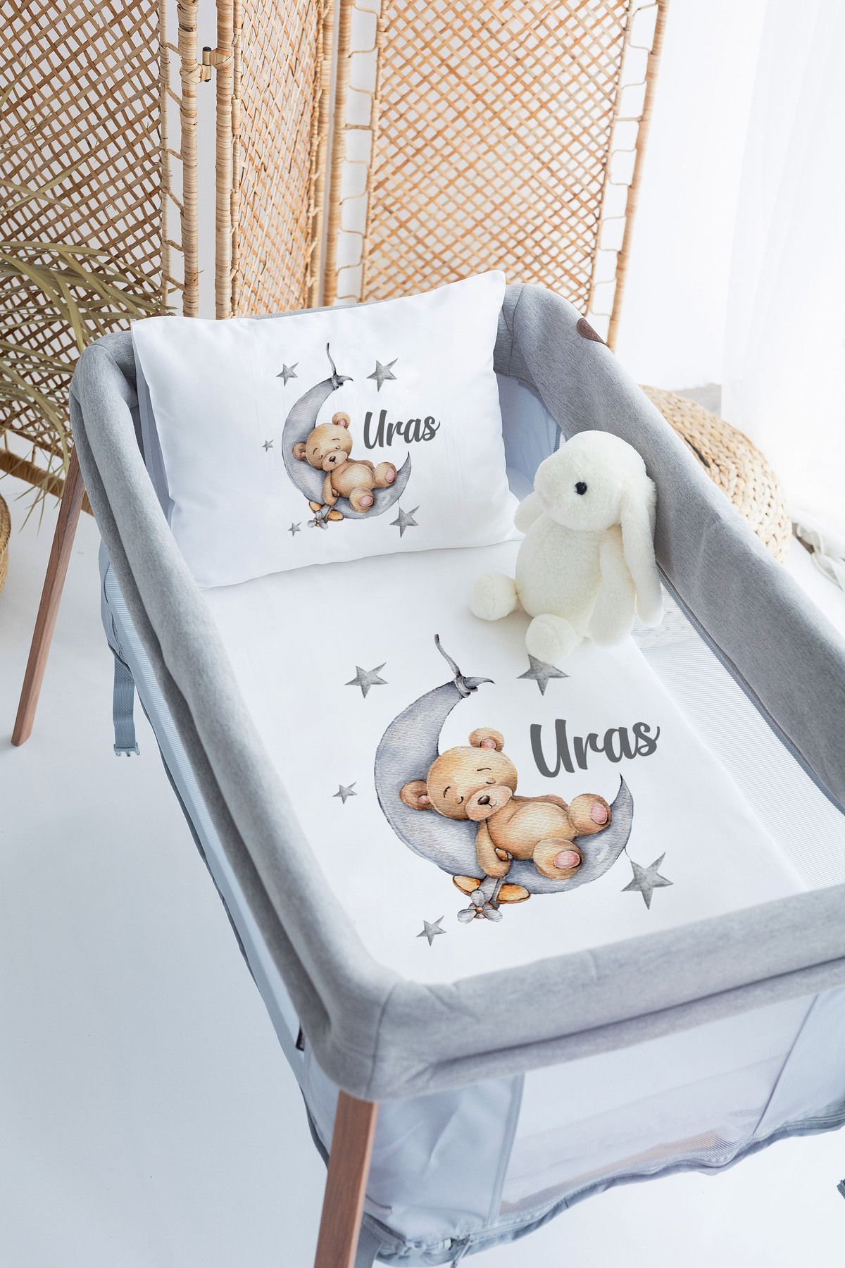 İsme Özel 70x120 Park Yatak Nevresim Takımı Ayda ki Ayı