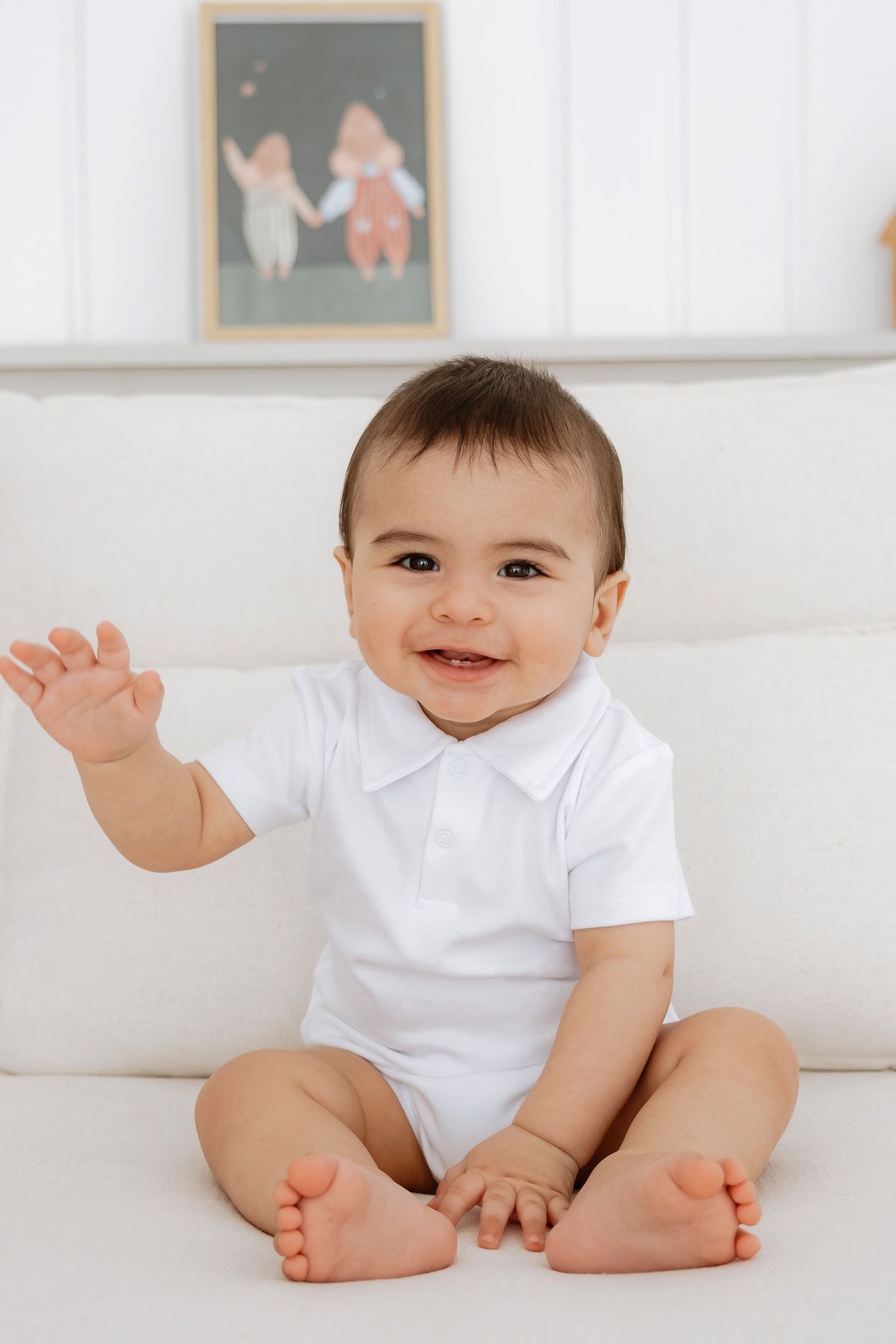 %100 Pamuk Kısa Kollu Polo Yaka Bebek Body 12-18 AY - Beyaz