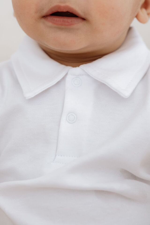 %100 Pamuk Kısa Kollu Polo Yaka Bebek Body 18-24 AY - Beyaz