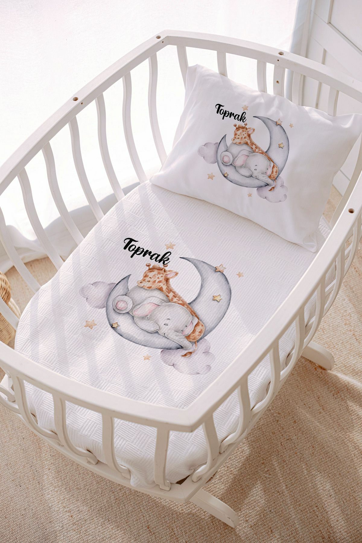 İsme Özel Park Yatak ve Anne Yanı Pike Seti (70x120 cm) Fil