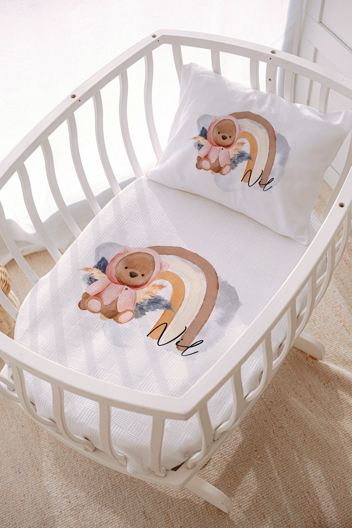 İsme Özel Park Yatak ve Anne Yanı Pike Seti (70x120 cm) Ayıcık