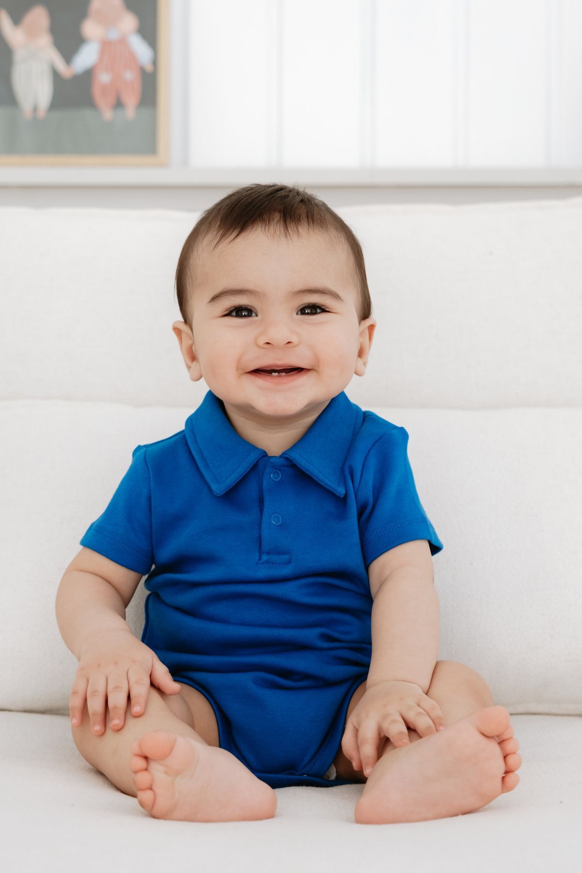 %100 Pamuk Kısa Kollu Polo Yaka Bebek Body 3-6 AY - Saks Mavi